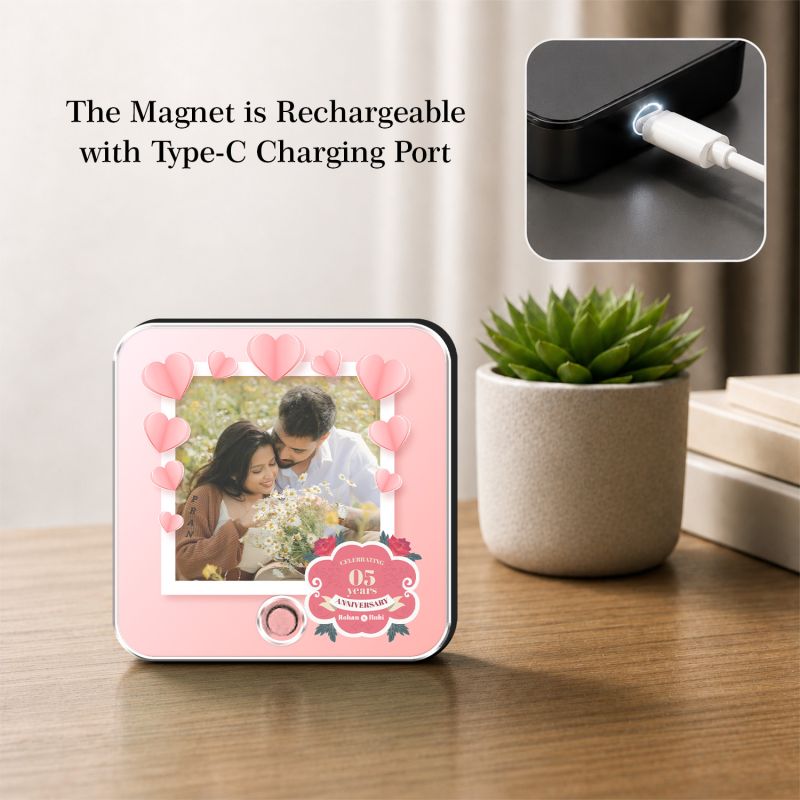 Personalized 5th Anniversary Musical Fridge Magnet Custom with Photo & Song Rechargeable Speaker 5th for Parents, Husband Wife & Couples